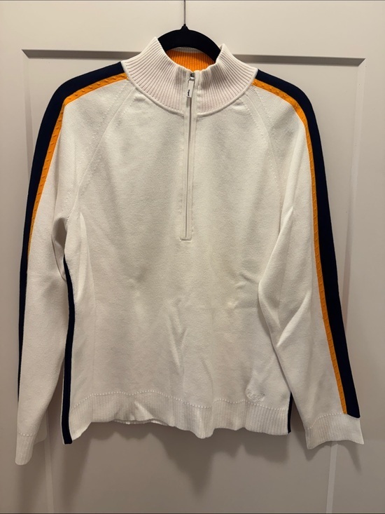 Lizgolf Sweaters - Lizgolf White 1/4 Zip Sweater with Navy and Gold Stripe. XL. Like New!!🔥